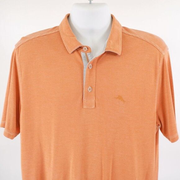 Tommy Bahama Large Orange Polo Shirt‎ Tencel Polyester Short Sleeve - Picture 1 of 13
